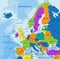 Colorful Europe political map with clearly labeled, separated layers.