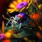 Colorful Exotic Spider Among Vibrant Flowers: Close-Up Generated by AI