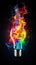 colorful exploding glowing lightbulb against black background, generative ai illustration