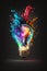 colorful explosion of a lightbulb, generated ai illustration