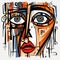 Colorful Expressionism Doodle Of A Woman\\\'s Face - Abstract Art