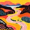 Colorful Expressionist Landscape Illustration With Walking Trail