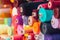 Colorful fabric silk rolls in textile shop industry