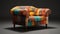 Colorful Fabric Sofa Chair: A Hyperrealistic Rendering With Grungy Patchwork