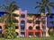 Colorful facade of a tropical resort building