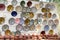Colorful faience pottery dishes and tajines on display in Moroccan market