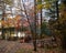 Colorful Fall foliage on a camping site by a lake in Killarney Provincial Park