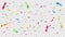 Colorful falling confetti. Flying color foil stripes, festival celebration confettis and party background elements