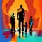 Colorful Family Portrait In Aggressive Digital Illustration Style