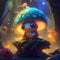 Colorful fantasy forest filled with fireflies and exotic creatures with beautiful Mushroom, generative ai