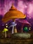 Colorful fantasy mushrooms with lanterns