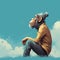 Colorful Fantasy Realism: Gray And White Chimpanzee Gazing At The Clouds