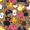 Colorful farm animals simple icons seamless pattern