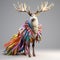 Colorful Fashion Feather Deer On White Background