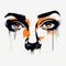 Colorful Fashion Illustration Of A Woman With Green Eyes And Orange Dripping Paint