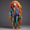 Colorful Fashion Lion With Vibrant Feathers And Denim Jacket