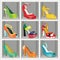 Colorful fashion womens High heel shoes in the war