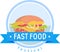 Colorful fast food festival logo juicy burger. Banner cheeseburger stylized text. Food event