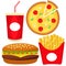 Colorful fast food icon set poster.