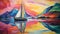 Colorful Fauvist Sailboat Painting With Scottish Landscape
