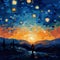 Colorful Fauvist Sunset With Starry Sky - Pixel Art And Impressionist Landscapes