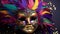 Colorful feathers adorn masks at vibrant Mardi Gras parade generated by AI