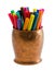 Colorful felt tip pens retro copper bowl isolated