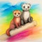 Colorful Ferret Art: Pencil Sketch Of Two Playful Ferrets