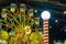 A colorful ferris wheel in a park