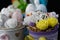 Colorful festive Easter baskets with decorations