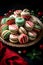 Colorful festive macarons, Christmas dessert food photography