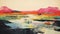 Colorful Field: A Bold Lithographic Painting Of A Desolate Wetland