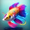 Colorful fighting fish on blue background. 3d render illustration. Generative AI