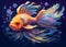 Colorful fighting fish on a dark background with stars.generative AI