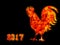 Colorful Fire rooster. symbol of the Chinese New Year. Fire bird, red cock. Happy New Year 2017 card