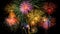 Colorful firework celebration on dark night sky background.