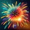 Colorful firework display on dark sky background. Vector illustration. AI-generated image