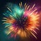 Colorful firework display on dark sky background. Vector illustration. AI-generated image