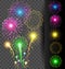Colorful firework set on translucent background for Christmas an