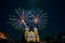 Colorful firework with virgin mary in the Christmas