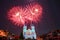 Colorful firework with virgin mary in the Christmas night