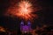 Colorful firework with virgin mary in the Christmas night