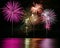 Colorful Fireworks over Lake