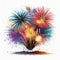 Colorful fireworks in the shape of a heart on a white background. AI-generated image
