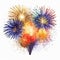 Colorful fireworks in the shape of a heart on a white background. AI-generated image