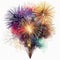 Colorful fireworks in the shape of a heart on a white background. AI-generated image