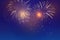 colorful fireworks vector on dark blue background with sparking bokeh