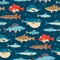 Colorful fish, vector seamless pattern