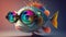 A colorful fish with a very large glasses on its head Ai generative