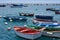 Colorful fisher boats in blue turquoise sea